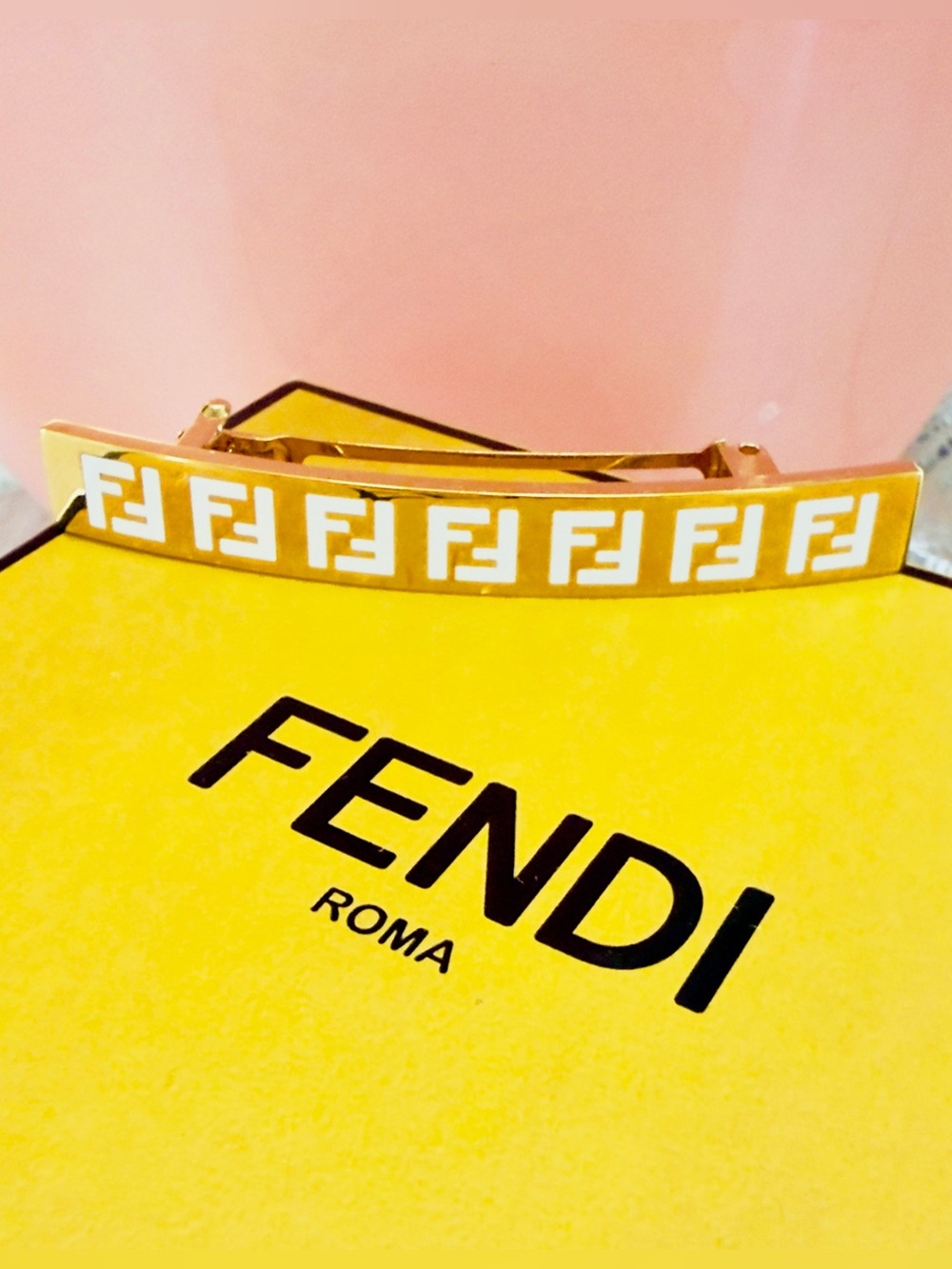 Fendi Gold White Enameled FF Logo Hair Clip Barrette